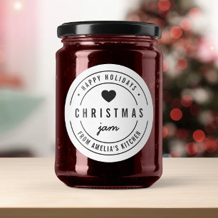 Schwarz & Weiß Herz Weihnachten Jam Küche Urlaub Runder Aufkleber