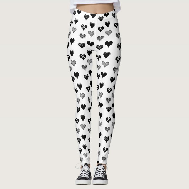 Schwarz-Weiß-Herz zeichnend - Einfaches Diversity Leggings (Vorderseite)