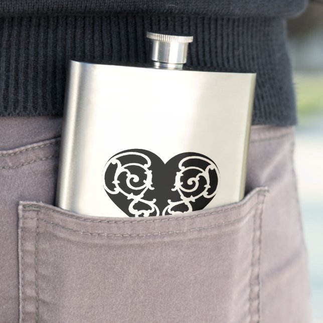 Schwarz/Weiß Herzflasche Flachmann (Beispiel)