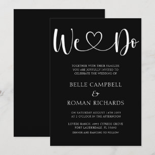 Schwarz-Weiß-Herzkalligraphie & Foto Hochzeit in Einladung