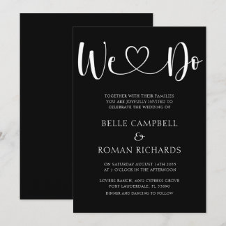 Schwarz-Weiß-Herzkalligraphie & Foto Hochzeit in Einladung