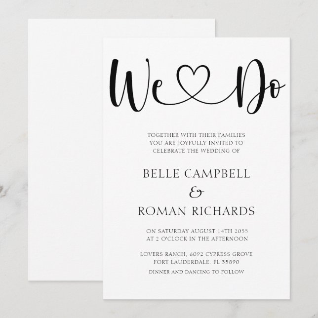 Schwarz-Weiß-Herzkalligraphie & Foto Hochzeit in Einladung (Vorne/Hinten)