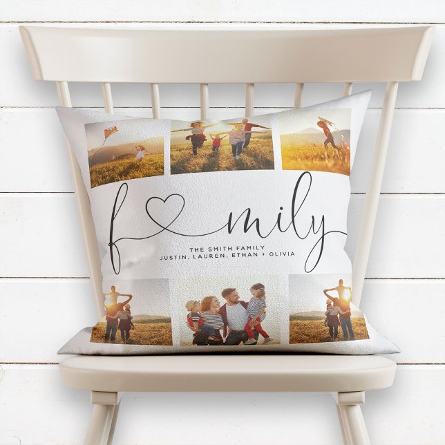 Schwarz-Weiß-Herzschrift 6 Foto Familienkollektion Kissen (Von Creator hochgeladen)