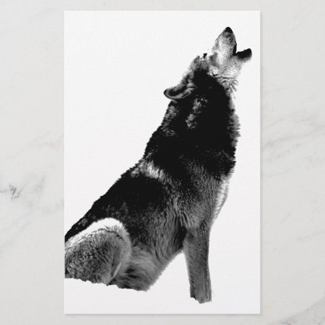 Schwarz Weiß heulender Wolf Briefpapier (Vorderseite)