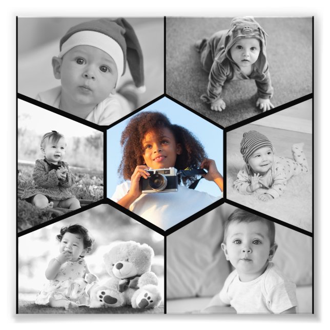 Schwarz-Weiß-Hexagon-FotoCollage Fotodruck (Vorne)