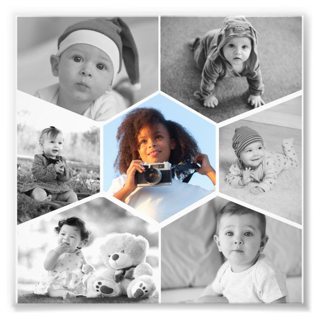 Schwarz-Weiß-Hexagon-FotoCollage Fotodruck (Vorne)