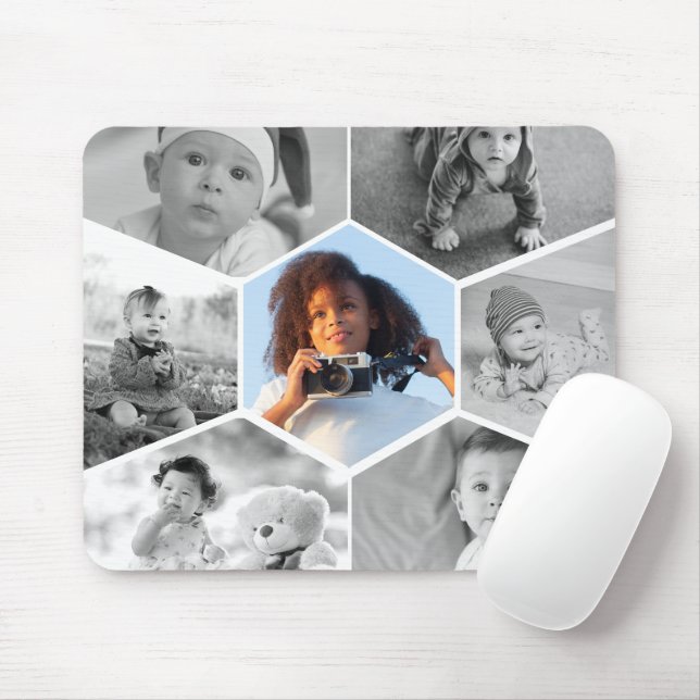 Schwarz-Weiß-Hexagon-FotoCollage Mousepad (Mit Mouse)