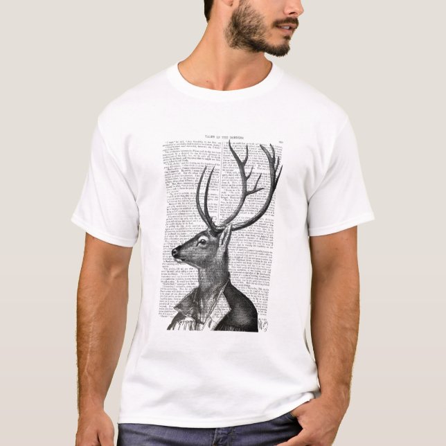 Schwarz-Weiß-Hirsch-Portrait T-Shirt (Vorderseite)