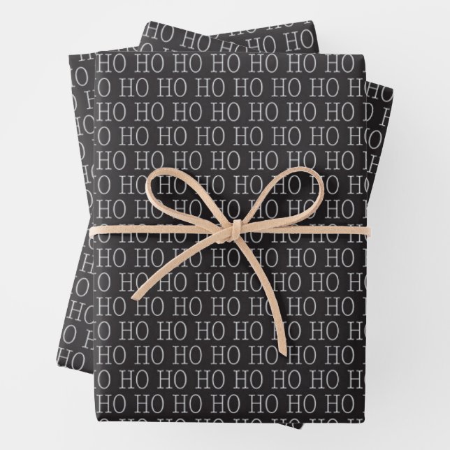 Schwarz-weiß Ho Ho Ho Weihnachtswrapping Paper Geschenkpapier Set (Beispiel)
