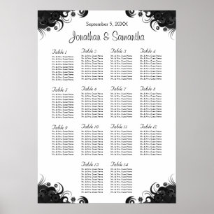 Schwarz-Weiß-Hochzeit 14 Tische Sitzkarten Poster