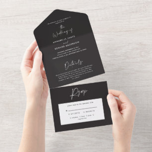 Schwarz-Weiß-Hochzeit All In One Einladung