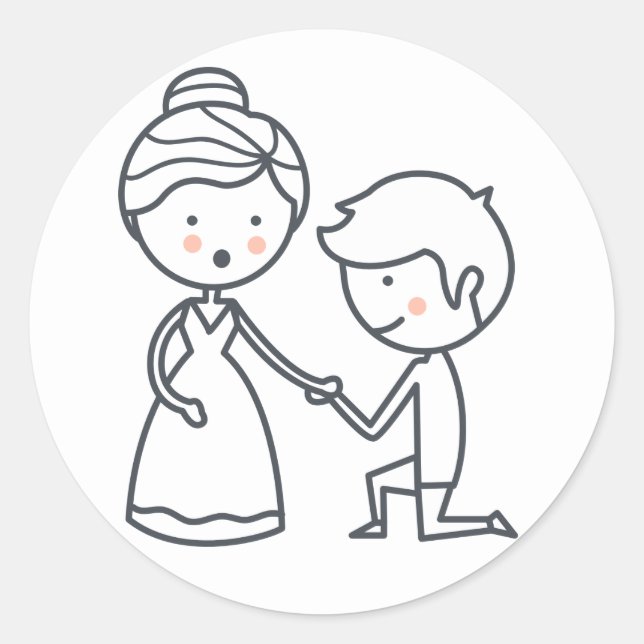 Schwarz-Weiß-Hochzeit Cartoon Bride & Groom Runder Aufkleber (Vorderseite)