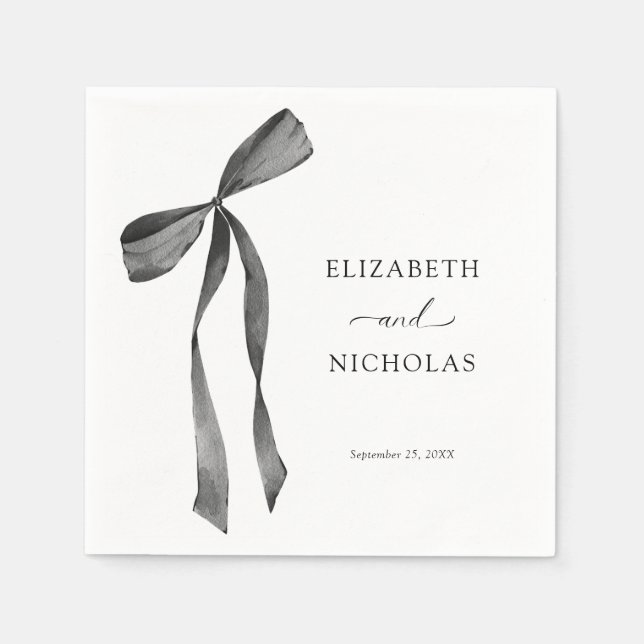 Schwarz-Weiß-Hochzeit der Aquarelle Serviette (Vorderseite)