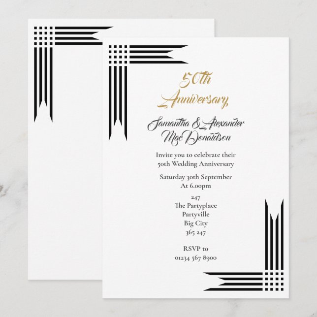Schwarz-Weiß-Hochzeit Einladung (Vorne/Hinten)