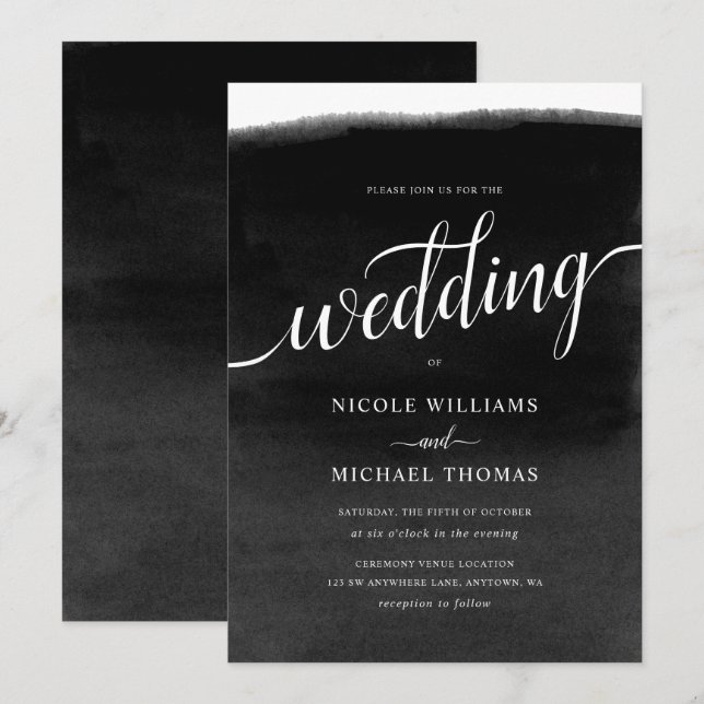 Schwarz-Weiß-Hochzeit Einladung (Vorne/Hinten)