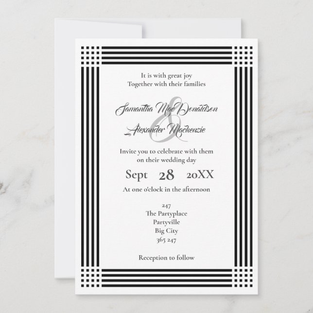 Schwarz-Weiß-Hochzeit Einladung (Vorderseite)