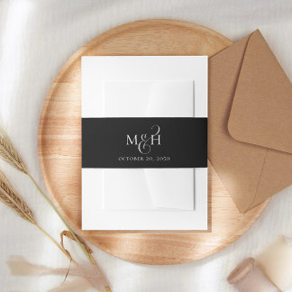 Schwarz-Weiß-Hochzeit-Elegant-Monogramm Einladungsbanderole