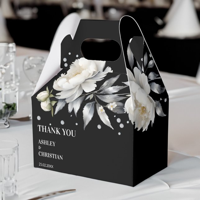 Schwarz-Weiß-Hochzeit Geschenkschachtel (Black and white elegant boho white peonies wedding favor box personalized favor boxes black)