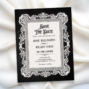 Schwarz-weiß Hochzeit im vintage Barockstil Save The Date