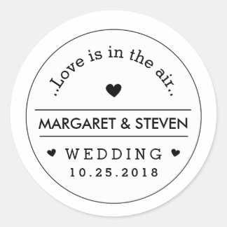 Schwarz-Weiß-Hochzeit-Individuelle Namen & Date Ro Runder Aufkleber