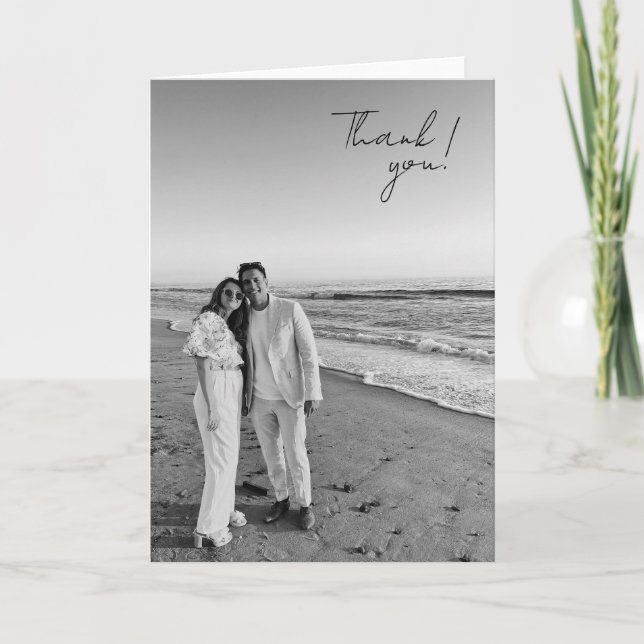 Schwarz-Weiß-Hochzeit mit Foto Dankeskarte (Vorderseite)