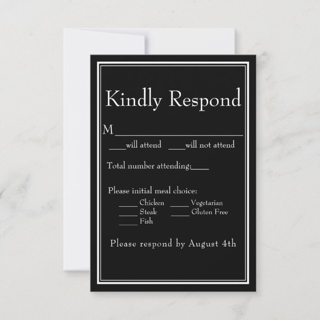 Schwarz-Weiß-Hochzeit RSVP Karte (Vorderseite)