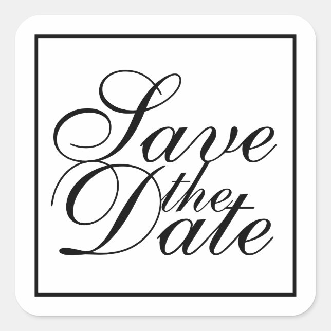 Schwarz-Weiß-Hochzeit Save the Date Quadratischer Aufkleber (Vorderseite)