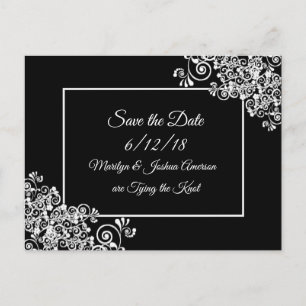 Schwarz-Weiß-Hochzeit Speichern Sie die Datumskart Postkarte