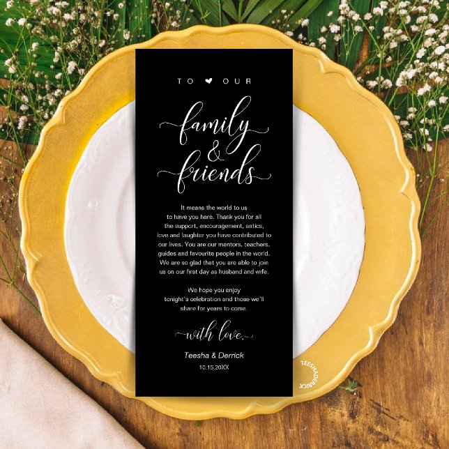Schwarz Weiß Hochzeit Tischdeko Dankeskarten Programm (Black and White Wedding Place Setting Thank You Card, Dinner Lunch Brunch Party Celebration)