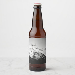 Schwarz-Weiß-Hochzeit unter den Bergen Bierflaschenetikett