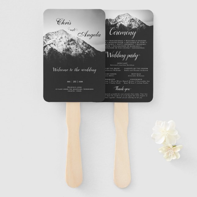 Schwarz-Weiß-Hochzeit unter den Bergen Fächer (Vorne und Hinten)