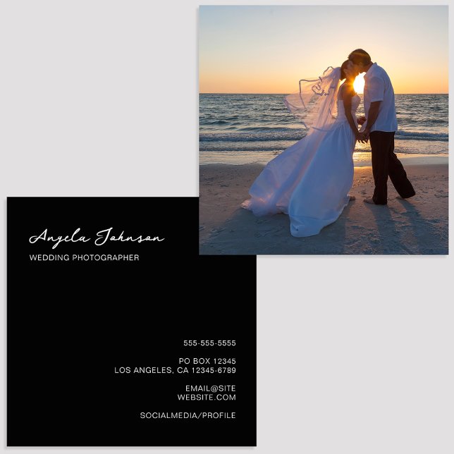Schwarz-Weiß-Hochzeitfotografie Quadratische Visitenkarte (Black and White Wedding Photography Square Business Card)