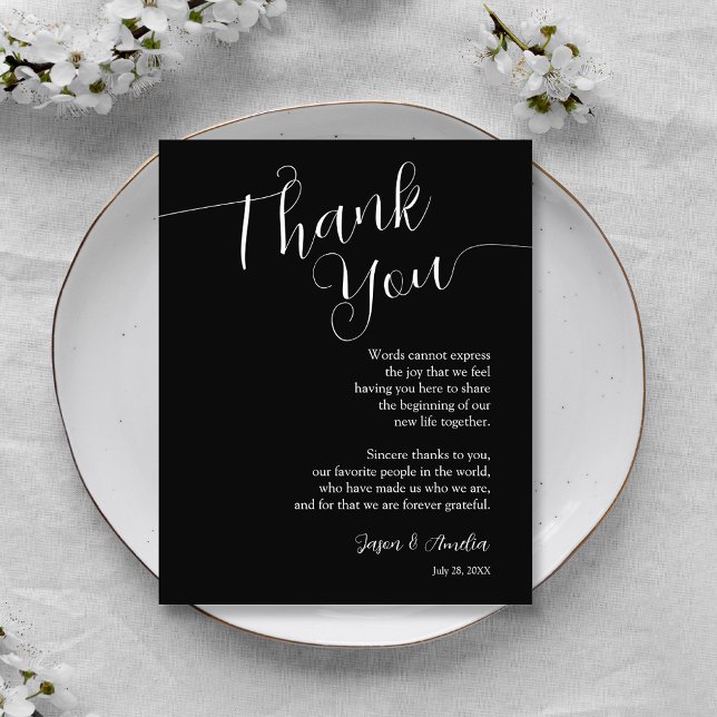Schwarz-Weiß-Hochzeitsempfang Dankeskarte (Black and White Wedding Reception Place Setting Thank You Cards)