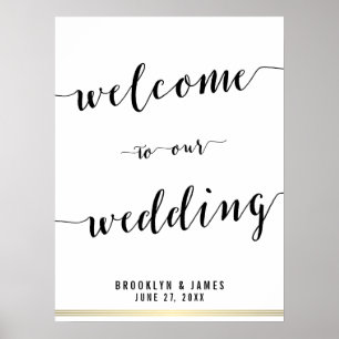 Schwarz-Weiß Hochzeitsempfang Gold 18x24 Poster