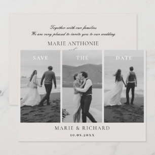 Schwarz-weiß Hochzeitsfoto-Collage minimalistische Save The Date