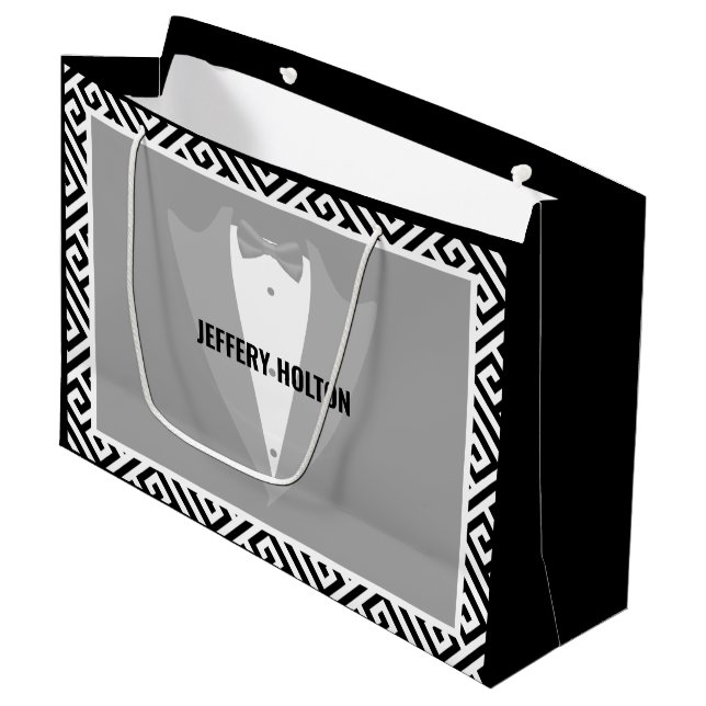 Schwarz-Weiß-Hochzeitsgeschenktasche Große Geschenktüte (Vorderseite Schrägansicht)