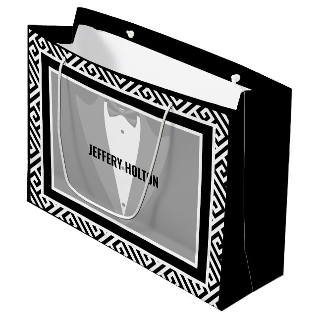 Schwarz-Weiß-Hochzeitsgeschenktasche Große Geschenktüte (Vorderseite Schrägansicht)