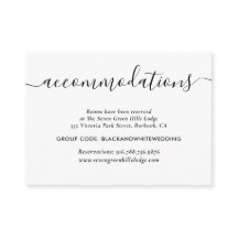 Schwarz-Weiß-Hochzeitshotel Unterkunftskarten