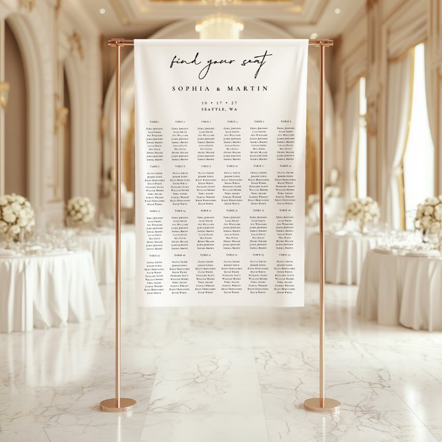 Schwarz-Weiß-Hochzeitskarte 240 Gäste Banner (Black & White Wedding Seating Chart 240 Guests Banner)