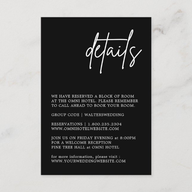 Schwarz-Weiß-Hochzeitskarte Begleitkarte (Vorderseite)