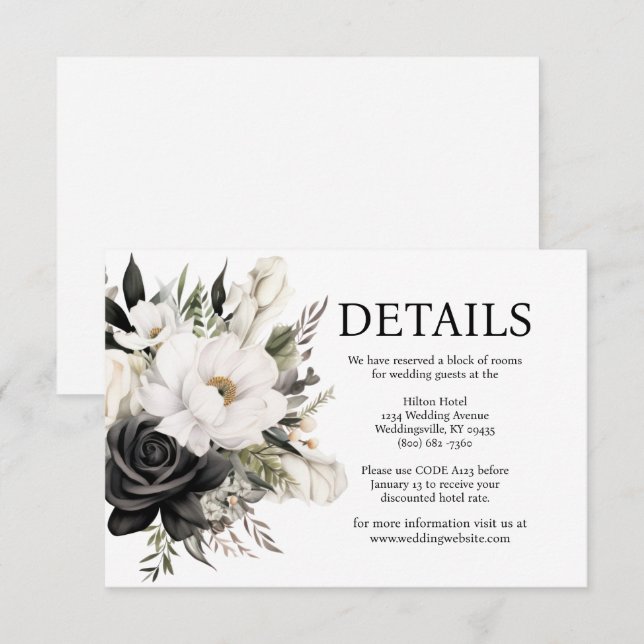 Schwarz-Weiß-Hochzeitskarte Begleitkarte (Vorne/Hinten)