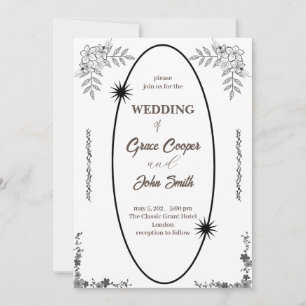 Schwarz-Weiß-Hochzeitskarte Einladung