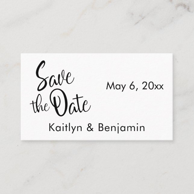 Schwarz-Weiß-Hochzeitskarte Save the Date Visitenkarte (Vorderseite)