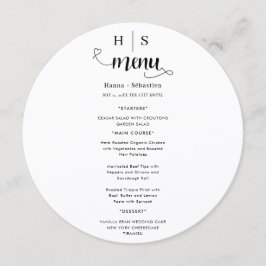 Schwarz-Weiß-Hochzeitsmenü Menükarte