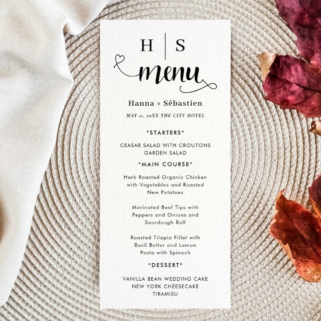 Schwarz-Weiß-Hochzeitsmenü Menükarte (Von Creator hochgeladen)