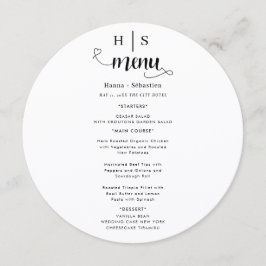Schwarz-Weiß-Hochzeitsmenü Menükarte