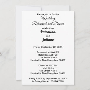 Schwarz-Weiß Hochzeitsprobeessen und Abendessen Einladung