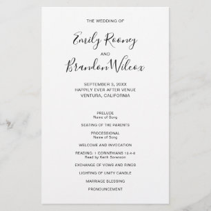 Schwarz-Weiß-Hochzeitsprogramm für das moderne Bud Flyer