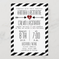 Schwarz-Weiß-Hochzeitsstreifen - Rotes Herz + Pfei