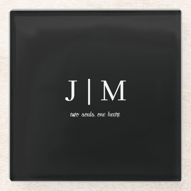 Schwarz-Weiß-Hochzeitstext mit anpassbarem Text Glasuntersetzer (Vorderseite)